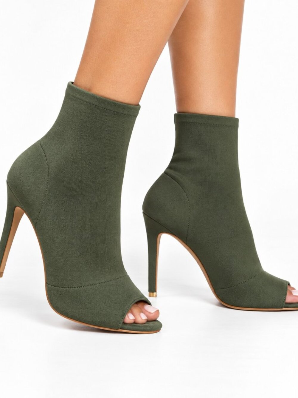 INC International Concepts Women 6 Olive Green Sock Booties Peep Toe Stiletto